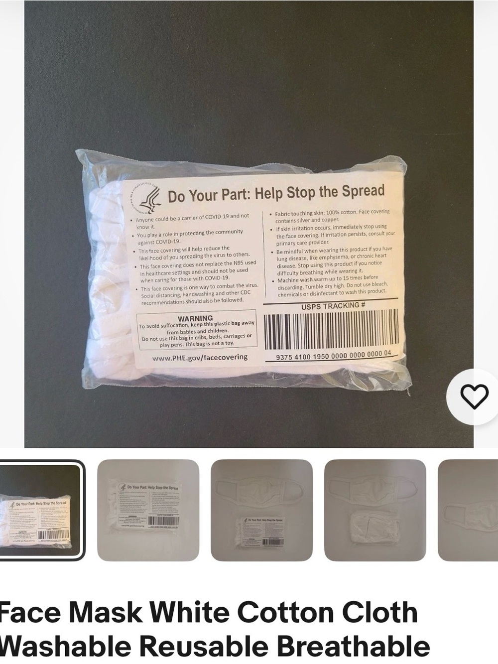 White Cotton Cloth Washable Face Mask - Reusable Breathable